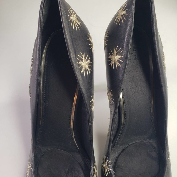 Alex + Alex Starburst Embroidered Pumps 9 Black Gold Star Heels - Picture 4 of 12
